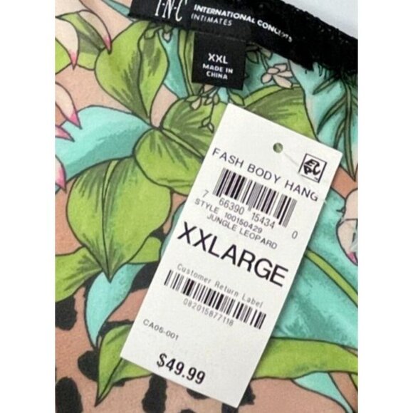 INC XXL Green Floral Jungle Chiffon Print Lace Trim Drawstring Tie Sides Teddy - Picture 5 of 5